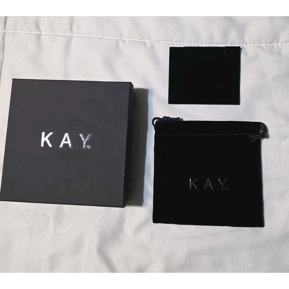 Kay Jewelers Empty Necklace Box With Display Card And Velvet Pouch Black
